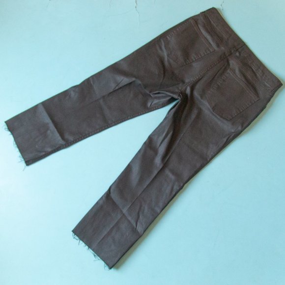 Zara Dreed Flare Raw Hem Cropped Faux Leather Waxed Denim Jeans Size US 14 - Picture 10 of 10